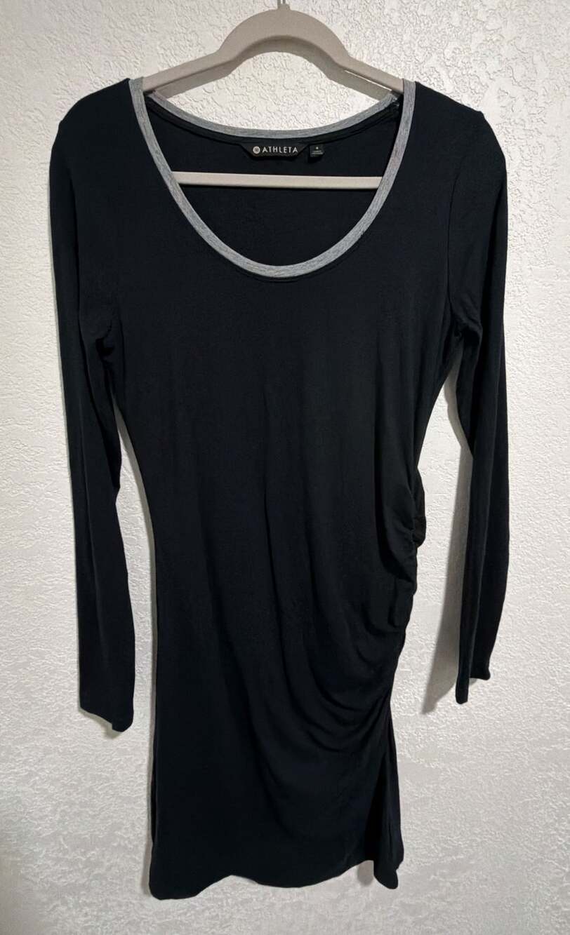 Athleta Carefree Dress Size S Black Long Sleeve Ruched Athleisure